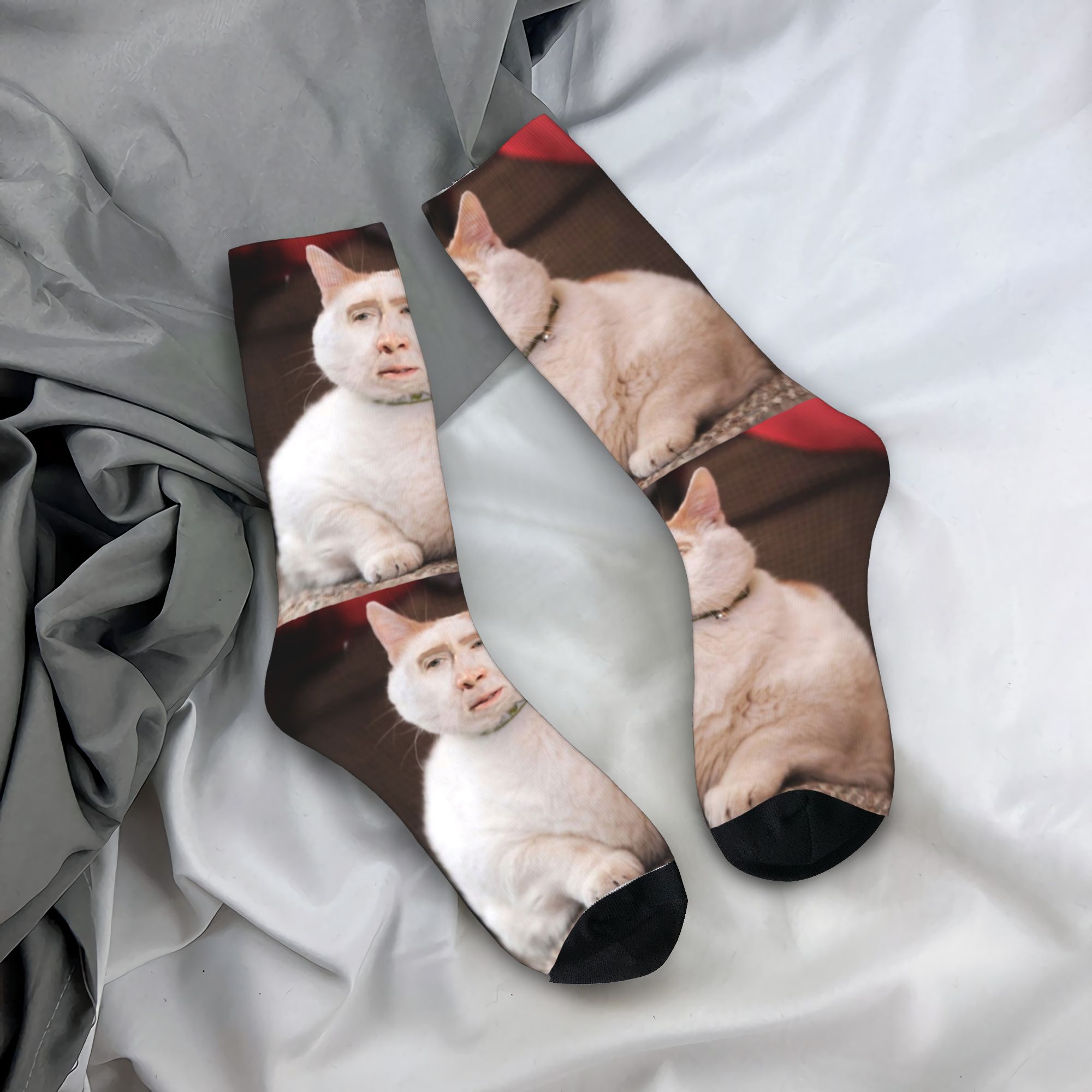Custom Nicolas Cage Cat Meme M - Dress Sock Men 评论和价格